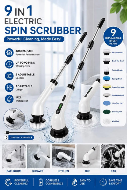 9-in-1 Electric Spin Scrubber with 9 Heads