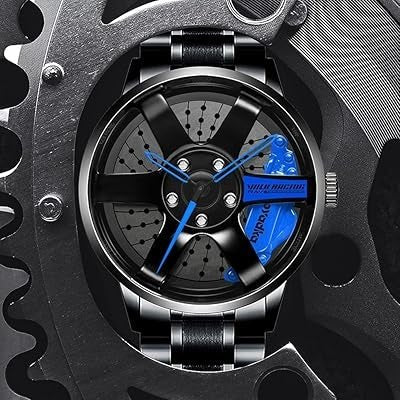 SMAIER Men’s Black Racing Wheel Design Stainless Steel Watch