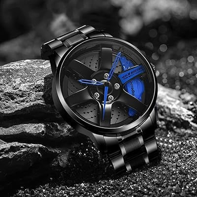 SMAIER Men’s Black Racing Wheel Design Stainless Steel Watch