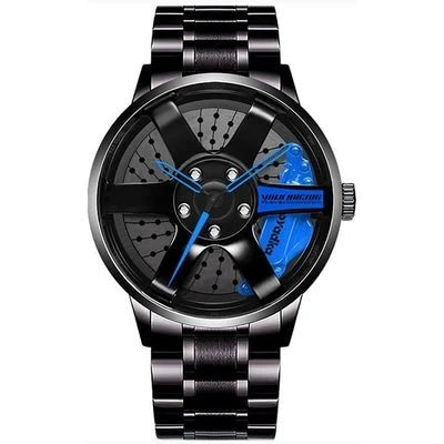 SMAIER Men’s Black Racing Wheel Design Stainless Steel Watch