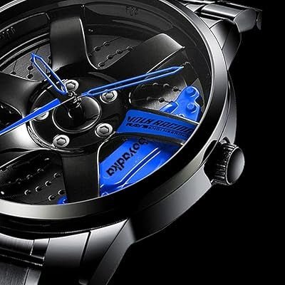 SMAIER Men’s Black Racing Wheel Design Stainless Steel Watch