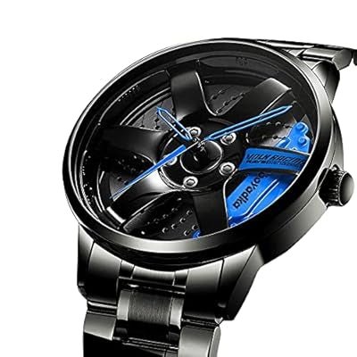 SMAIER Men’s Black Racing Wheel Design Stainless Steel Watch